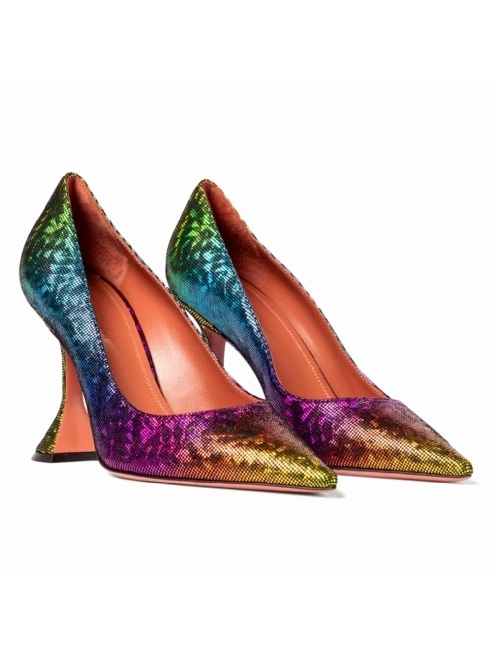 NEW Amina Muaddi 38.5 Ami Multicolor Rainbow Giorgia Heels Pumps